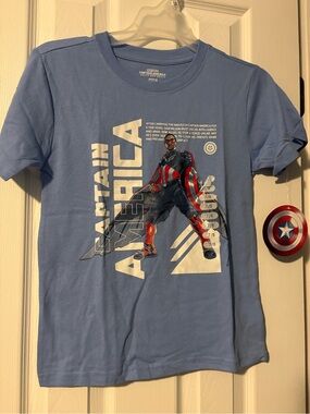Marvel Blue Captain America Graphic Tee with Red & Navy Accents